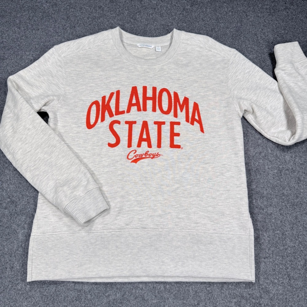 Camp David Oklahoma State Cowboys Sweatshirt Grey Orange Embroidered Small